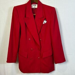 Kasper Red Blazer Size 10 Like New Front Pockets Padded Shoulders Lined